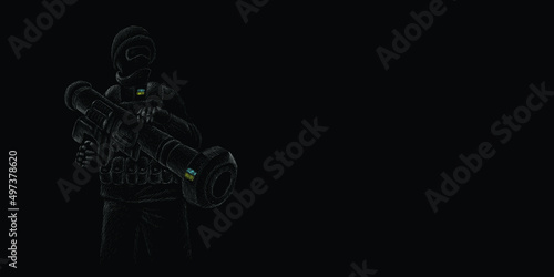 Ukrainian soldier 2022 with a grenade launcher Javelin rocket launcher in the civil war with the Russian Federation. Ukraine will win !!! Glory to Ukraine!!!