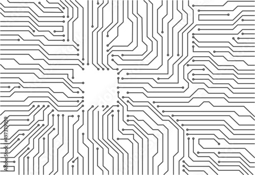 Electronics board. Circuit engineering technology. High tech digital data connection system concept or computer electronic printed circuit board microcircuit design