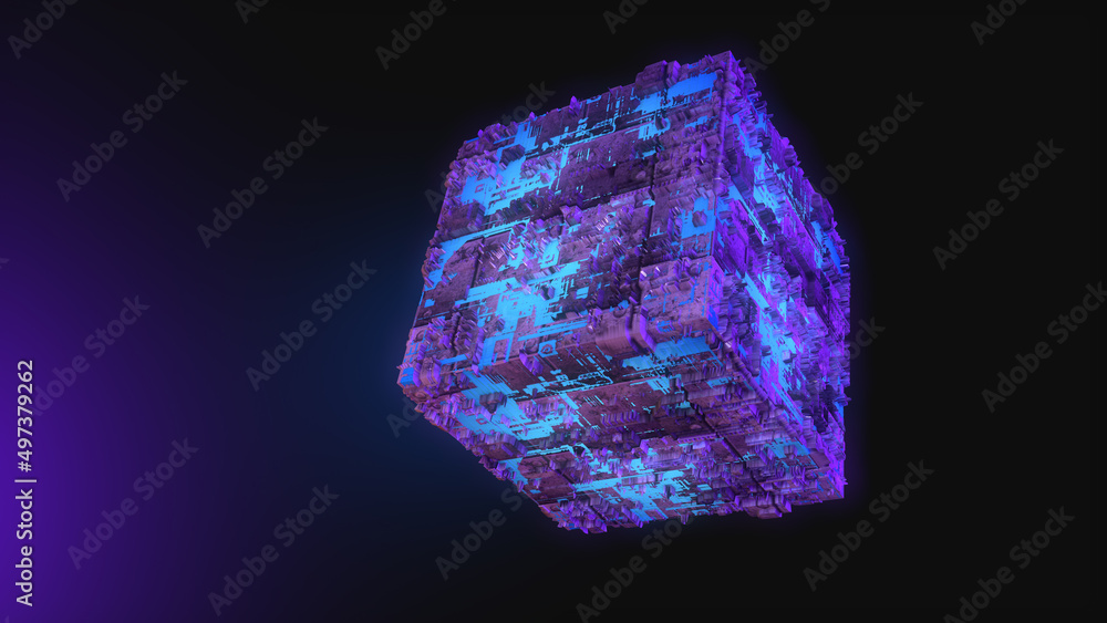 Metalic and technology cube. Concept of science and sci-fi. 3d rendering. Computer digital drawing. Metalic and technology cube. Concept of science and sci-fi. 3d rendering. Computer digital drawing.