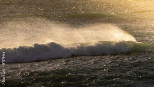 Waves with strong wind after a storm, Patagonia, Argentina.