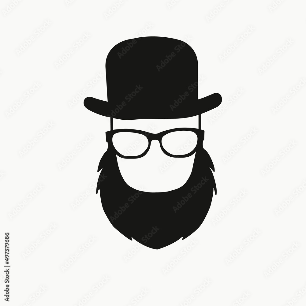 Icon poster man father dad day avatar element set tall hat glasses beard, beaver, bow tie silhouette. Hipster
