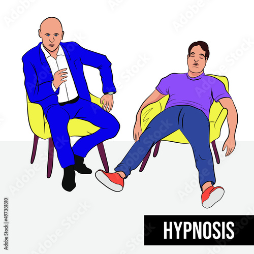 Hypnotist in hypnosis session, patient in a trance.