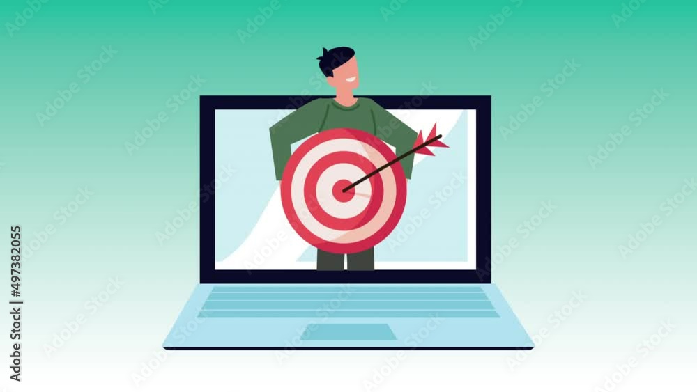 successful man with target in laptop successful man with target in laptop