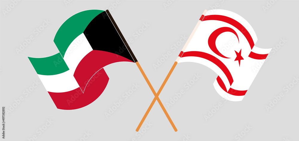 Crossed and waving flags of Kuwait and Northern Cyprus Crossed and waving flags of Kuwait and Northern Cyprus