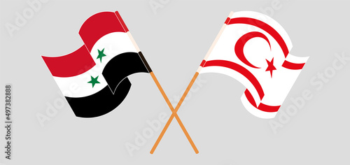 Crossed and waving flags of Syria and Northern Cyprus