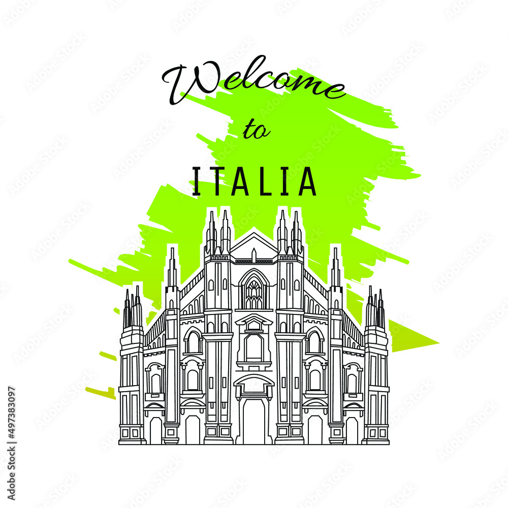 Obraz premium catedral duomo de milano italia illustration line art style vector design