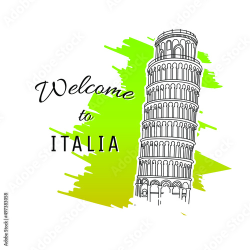 pisa tower lineart style vector illustration desing