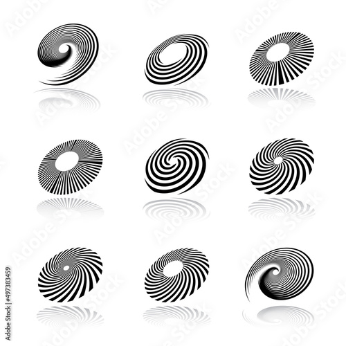 Abstract circular rotation and spiral design elements.