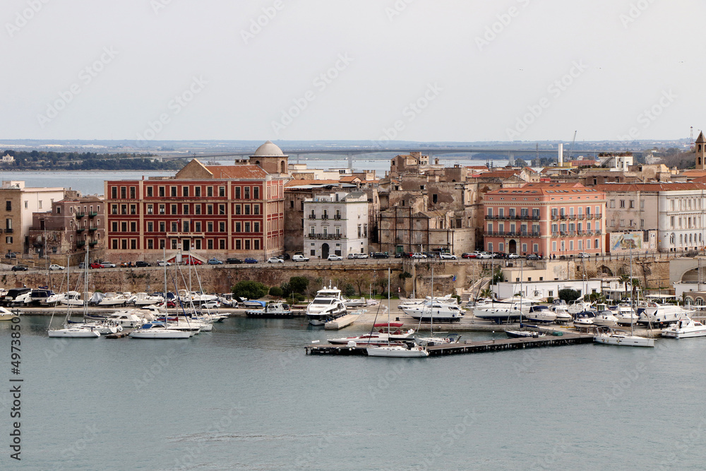 Aerial view of the old town of the city of Taranto, Puglia, Italy