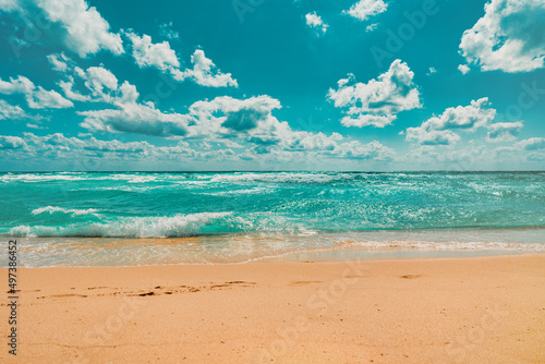 beach with blue sky and clouds beautiful miami