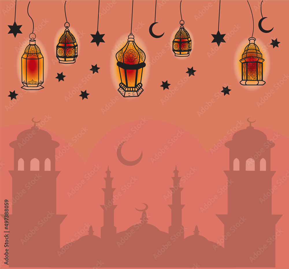 Ramadan art illustration can be used as gift card, poster and graphic element.
