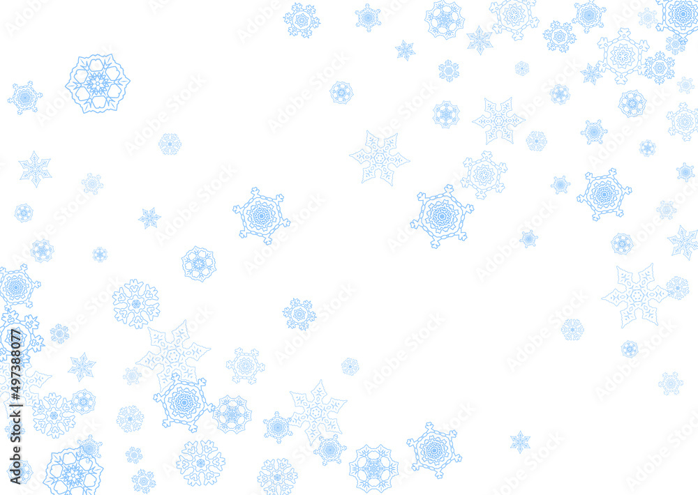 Winter frame with blue snowflakes for Christmas and New Year celebration. Horizontal winter frame on white background for banners, gift coupons, vouchers, ads, party events. Falling frosty snow. Winter frame with blue snowflakes for Christmas and New Year celebration. Horizontal winter frame on white background for banners, gift coupons, vouchers, ads, party events. Falling frosty snow.