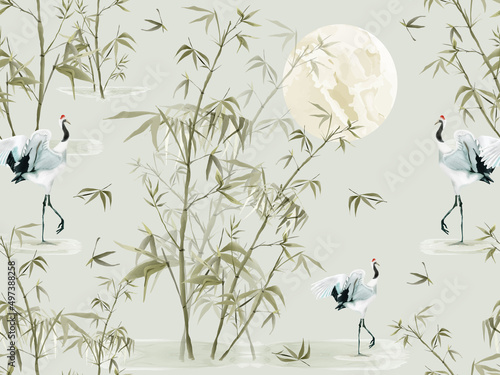 Elegant seamless pattern with bamboo hand drawn