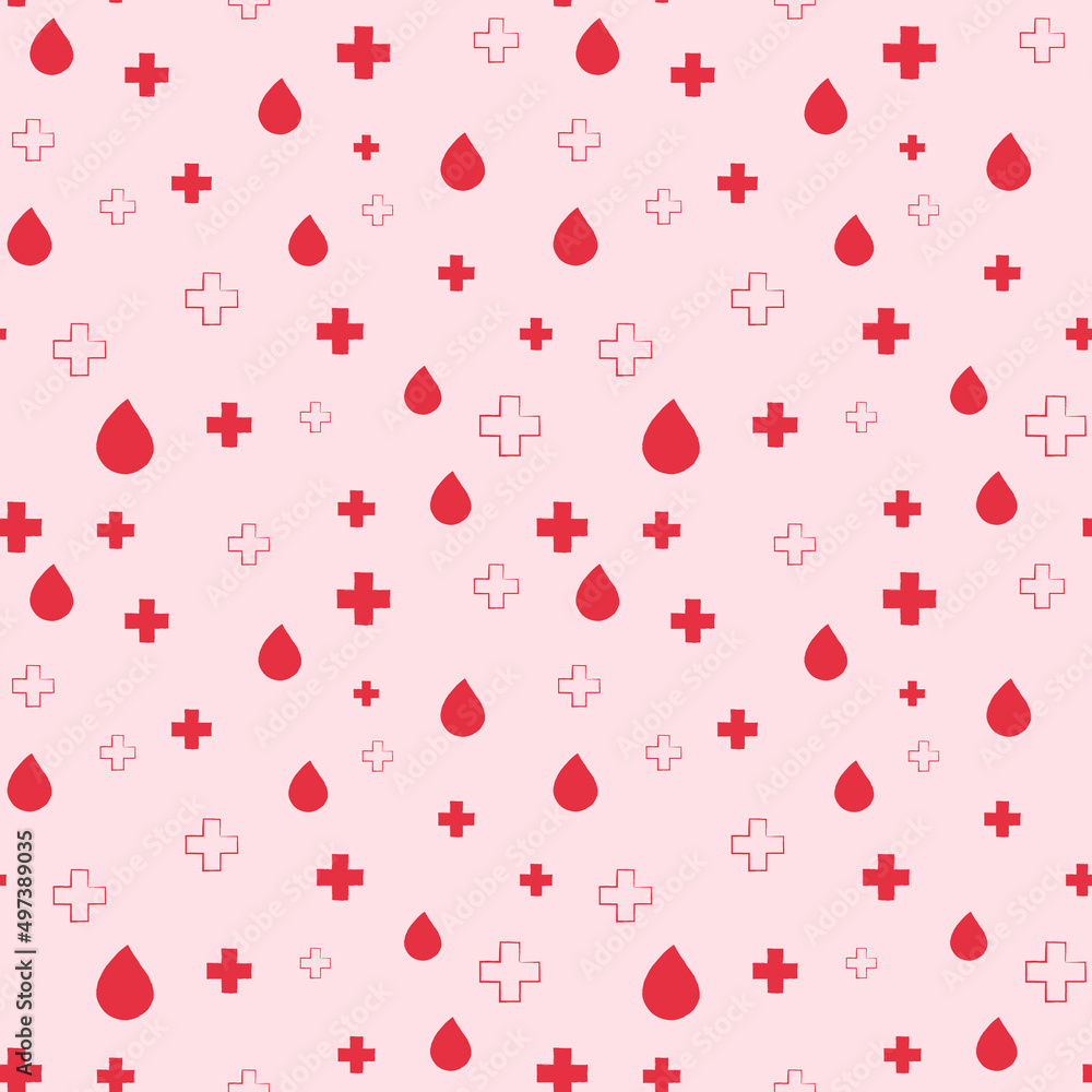 Hand drawn world blood donor day seamless pattern.