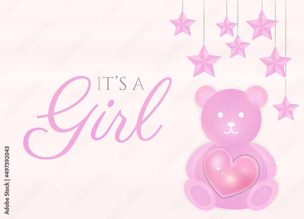 It's a Baby Girl Vector Illustration with Pink Bear