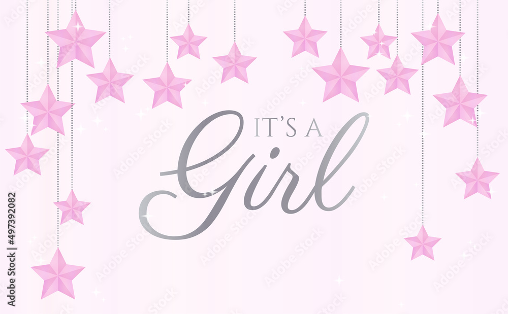 It's a Baby Girl Vector Illustration with Pink Stars