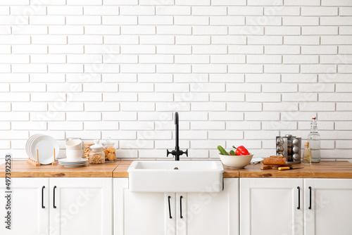 Counters with sink, food an...