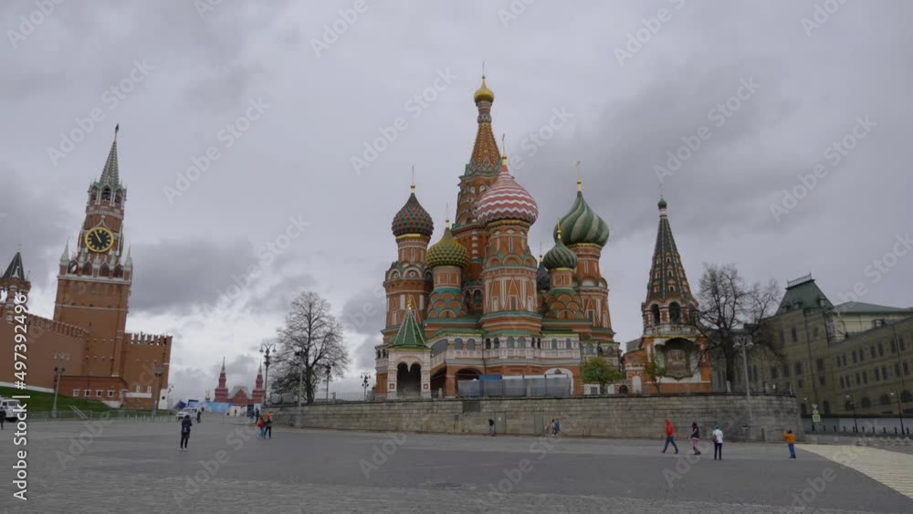 Moscow Red square. St Basils cathedral and Spasskaya tower in Moscow, Russia Moscow Red square. St Basils cathedral and Spasskaya tower in Moscow, Russia