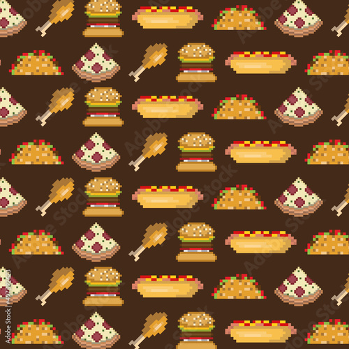Seamless fast food concept illustration pixel art vector template