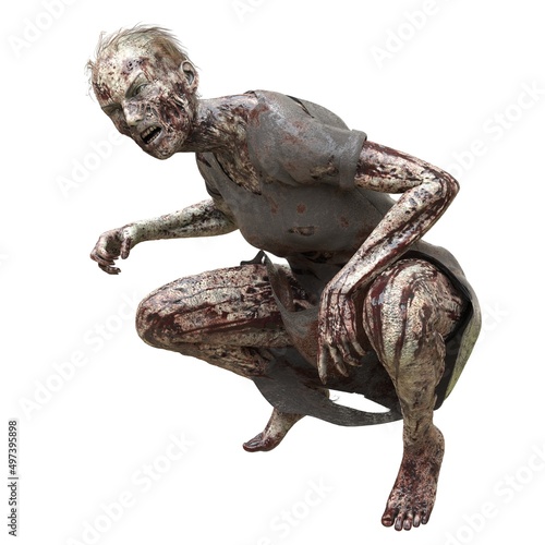 Zombie girl isolated white background 3d illustration