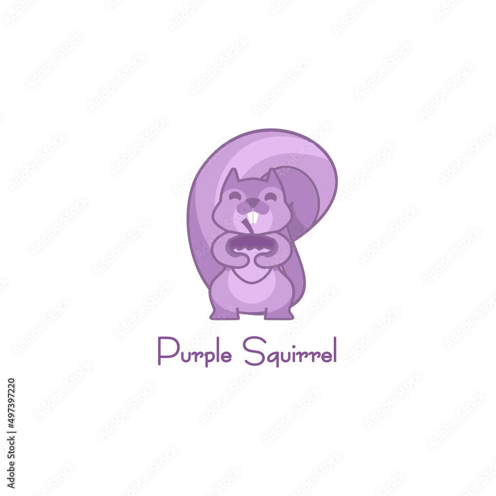 The purple squirrel with oak cute cartoon logo vector illustration design in with background The purple squirrel with oak cute cartoon logo vector illustration design in with background
