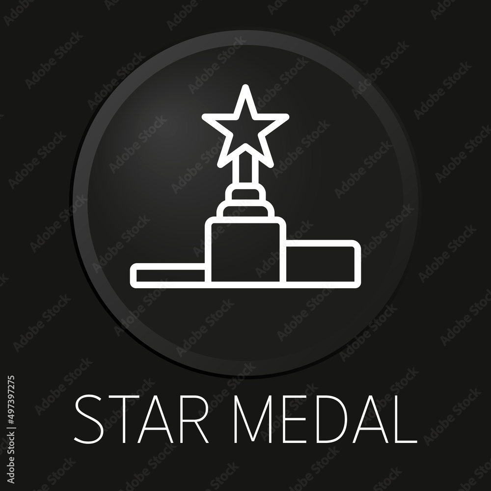Star medal minimal vector line icon on 3D button isolated on black background. Premium Vector.