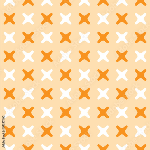 Abstract geometric seamless pattern. Orange and white crosses on beige background. Simple textile design