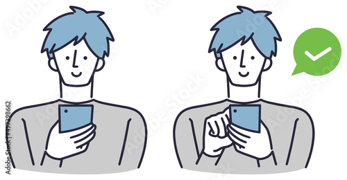 スマホを操作する男性　シンプルイラスト　セット