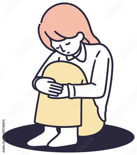 孤独な女性　シンプルイラスト