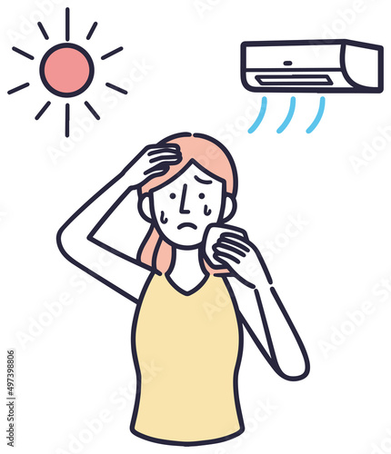 日差し　気にする　女性　夏　イラスト