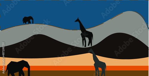 paisagem africa, savana, animais 