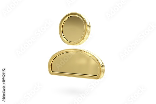 Gold users icon isolated on white background. Social network button. 3D rendering