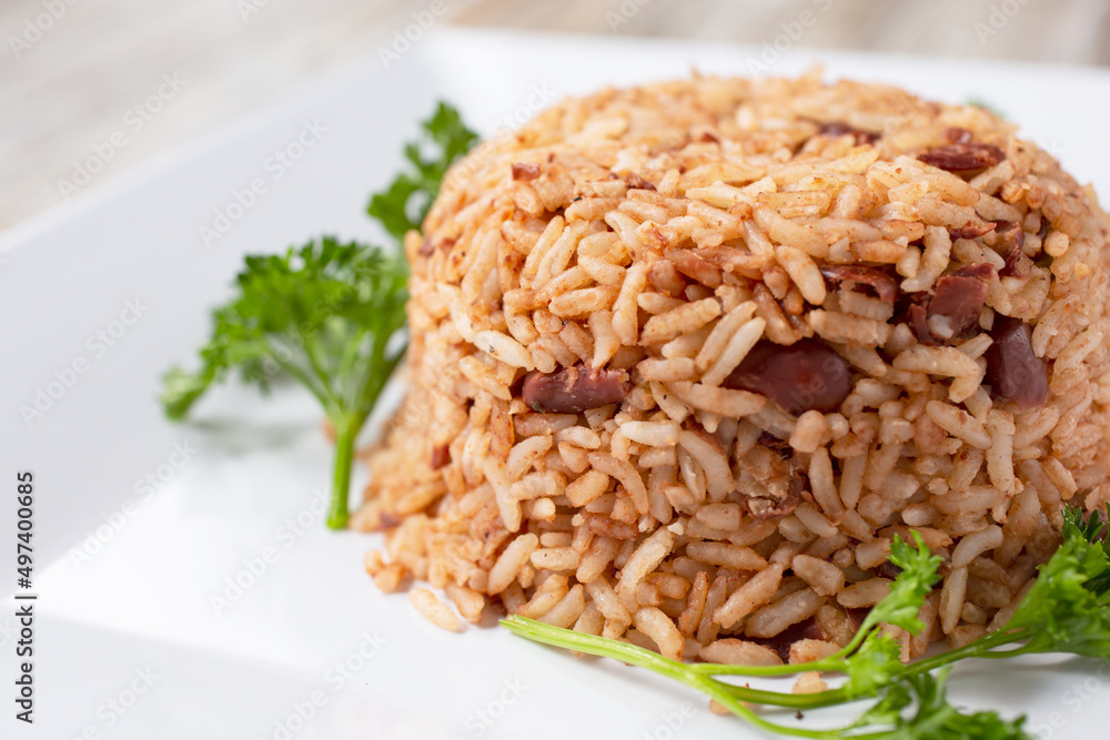 A view of a plate of rice and peas. A view of a plate of rice and peas.