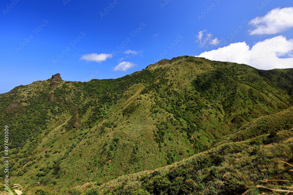 Mountain view of Jinguashi and Jiufen area a popular tourist destination in Taipei Taiwan