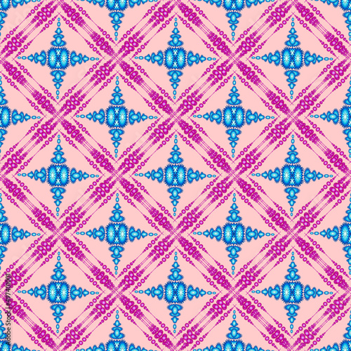 floral pattern, ethnic geometry purple blue floral seamless pattern, seamless pattern for curtain design, carpet, wallpaper, clothing, wrap, batik, pink background fabric pattern