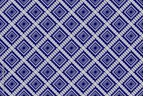 Seamless geometric ethnic fabric pattern, square composite pattern, fabric pattern design, carpet, wallpaper, curtain, cushion, clothing, wrap, batik, blue background