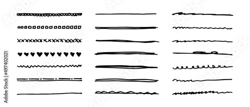 Vector set of hand drawn underline.