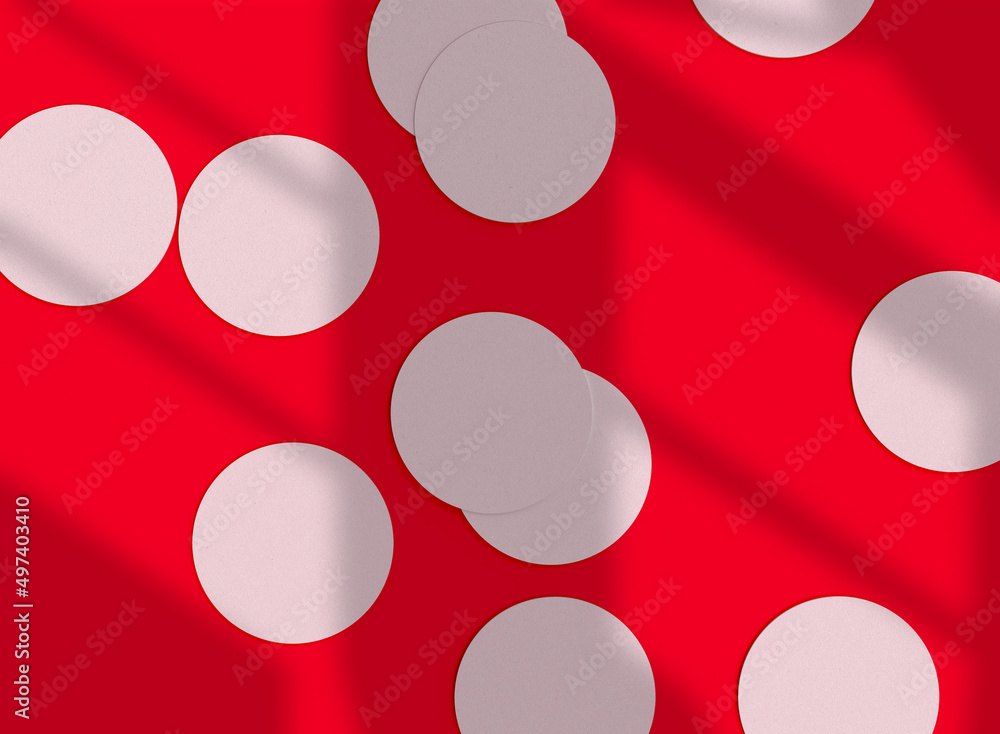 3d Bunch of Pink Coasters on Red Background 3d Bunch of Pink Coasters on Red Background