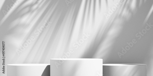 Tela 3D white product podium display with white background and tree shadow,summer pro
