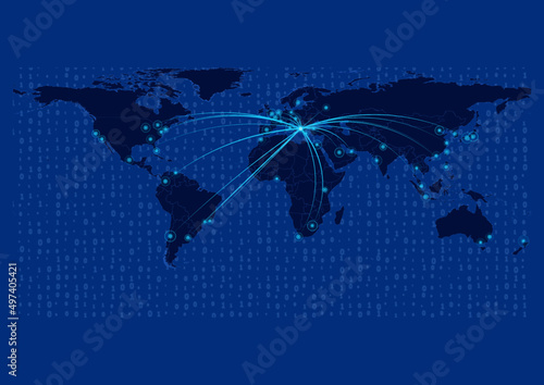Albania map for technology or innovation or export concepts.  Connections of the country to major cities around the world. File is suitable for digital editing and prints of all sizes.