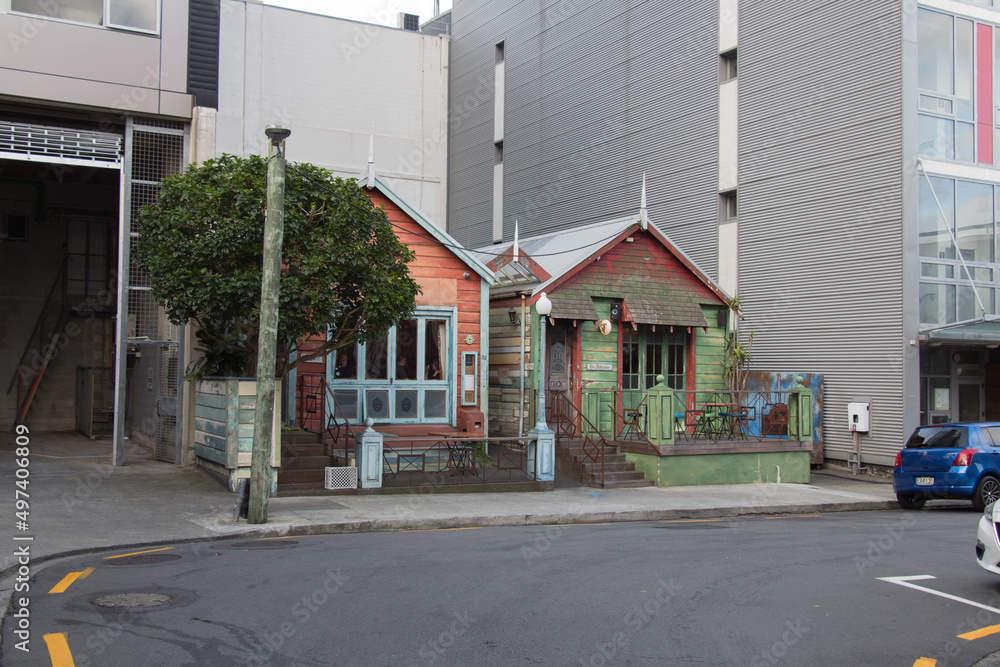 Exterior of Havana Club Bar and Restaurant, old buildings on Cuba street in Wellington, New Zealand. Exterior of Havana Club Bar and Restaurant, old buildings on Cuba street in Wellington, New Zealand.