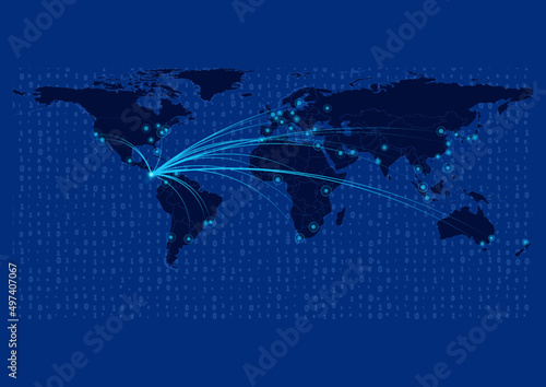 Costa Rica map for technology or innovation or export concepts.  Connections of the country to major cities around the world. File is suitable for digital editing and prints of all sizes.