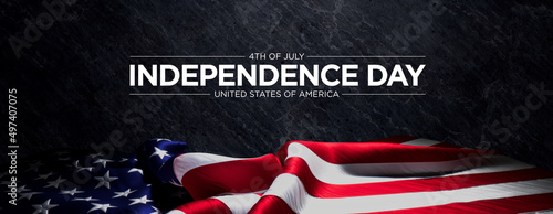 Authentic Banner for Independence Day with United States Flag and Black Slate Background. photo