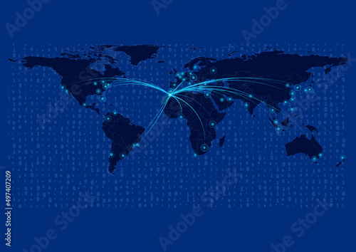 Morocco map for technology or innovation or export concepts.  Connections of the country to major cities around the world. File is suitable for digital editing and prints of all sizes.
