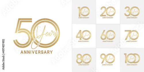Leinwand Poster set of anniversary premium collection golden color can be use for celebration ev