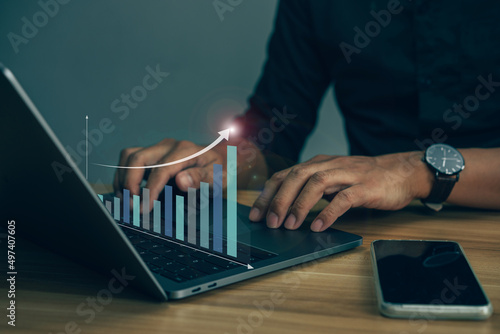 Business finance technology and investment concept, Man typing keyboard on laptop or computer