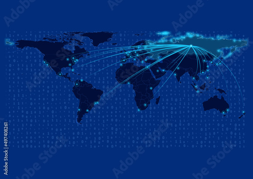 Russia map for technology or innovation or export concepts.  Connections of the country to major cities around the world. File is suitable for digital editing and prints of all sizes.