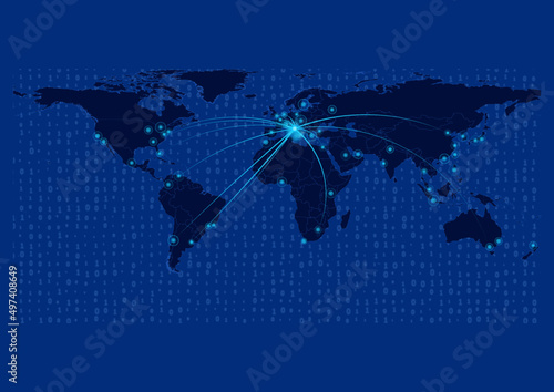 Italy map for technology or innovation or export concepts.  Connections of the country to major cities around the world. File is suitable for digital editing and prints of all sizes.