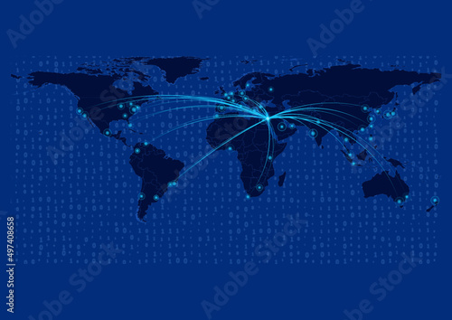 Israel map for technology or innovation or export concepts.  Connections of the country to major cities around the world. File is suitable for digital editing and prints of all sizes.