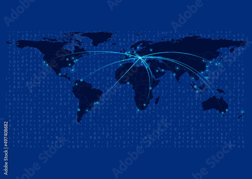 Serbia map for technology or innovation or export concepts.  Connections of the country to major cities around the world. File is suitable for digital editing and prints of all sizes.